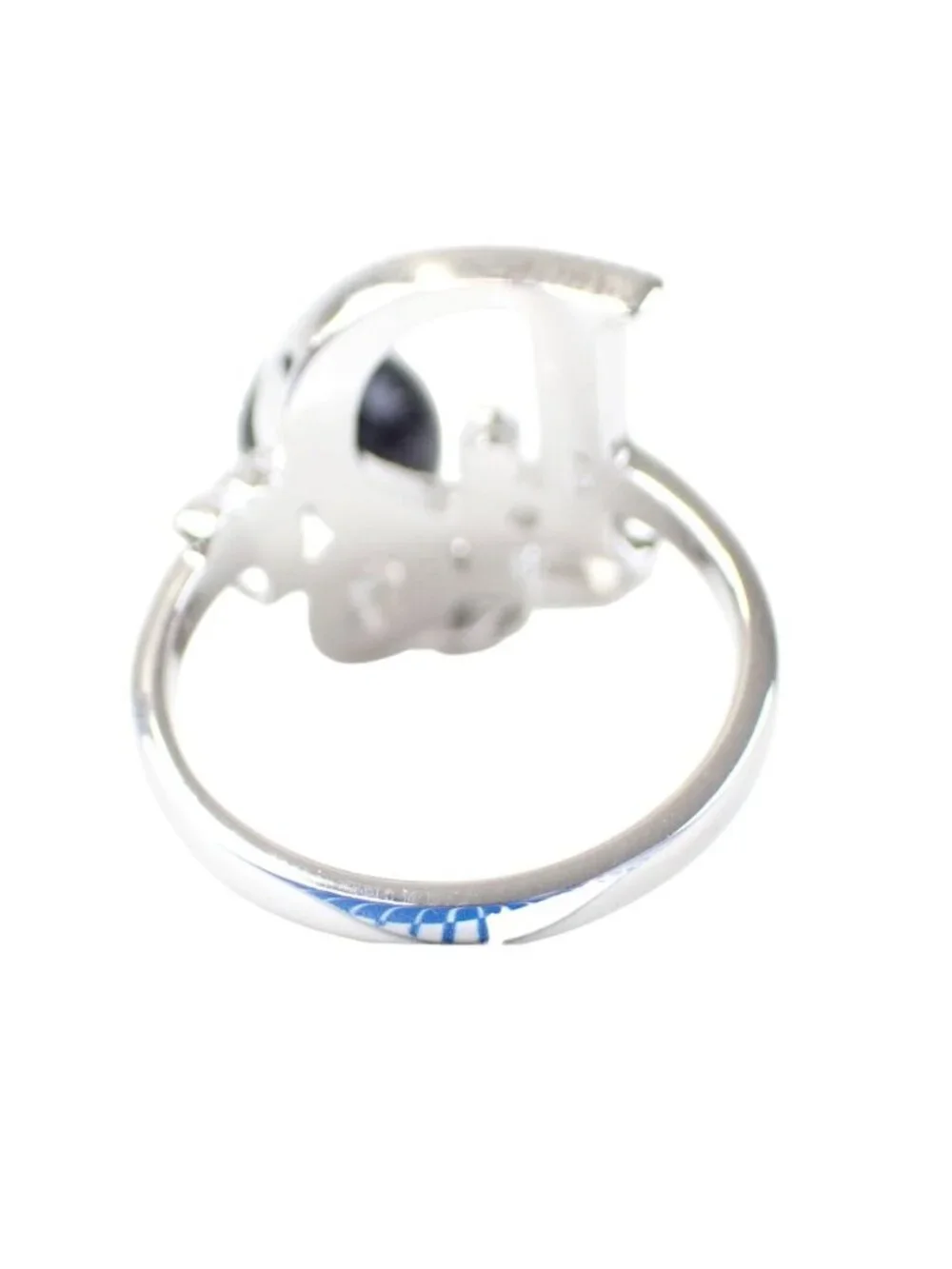 Dior Rhinestone Ribbon Motif Ring Silver